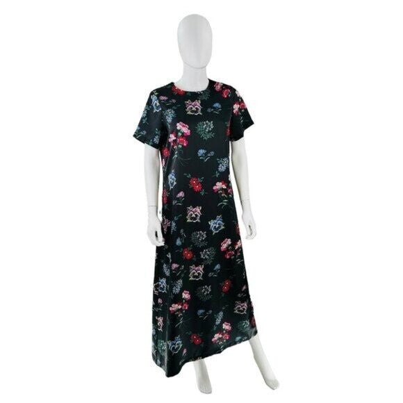 Hyacinth House NEW Black Floral Silky Riley Short Sleeve Maxi Dress Size XXS